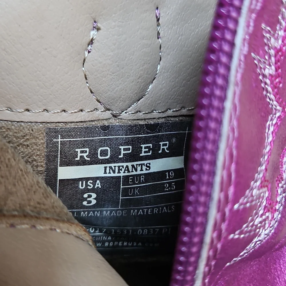 Roper Pink Sparkle Floral Zipper Infant Cowboy Boots W Rubber Soles Sz. 3 - Picture 9 of 9